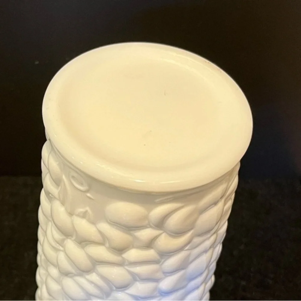 Vintage Textured Fruit Pattern Milk Glass Vase